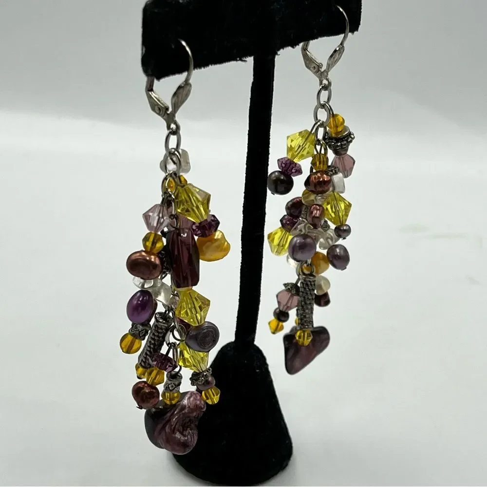Elegant handmade Multi-Color pearl yellow glass Dangle Earrings